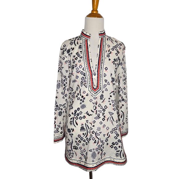 Tory Burch Evil Eye Printed Tunic Embellished Lightweight Symbols Women 4 - Picture 1 of 12
